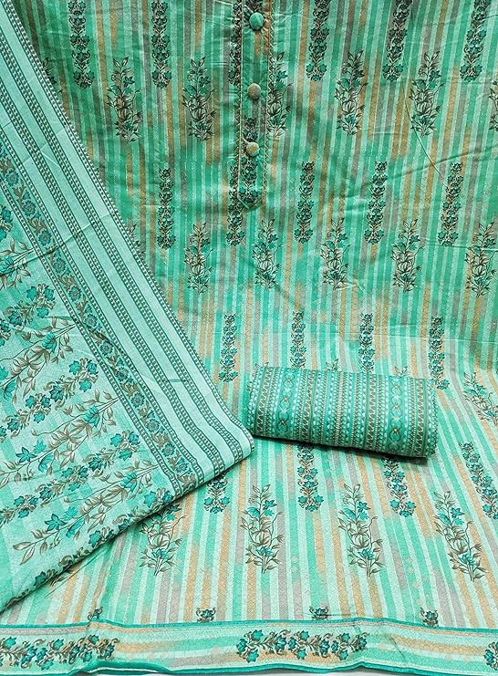 Zooara Sea Green Color Cotton Function And Wedding Dress Matrials With Bottom And Dupatta