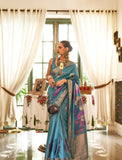 Vsaree Teal Banarasi Silk Golden Border With Banarasi Design Saree And Blouse