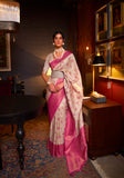 Kanchipuram Silk  Traditional Flower Design Copper Zari Weaving Border Saree With Designer Pallu And Zari Weaving Blouse