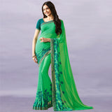 Vsaree Green Georette Designer Saree And Printed Work Printed Rich Pallu With Blouse For Women