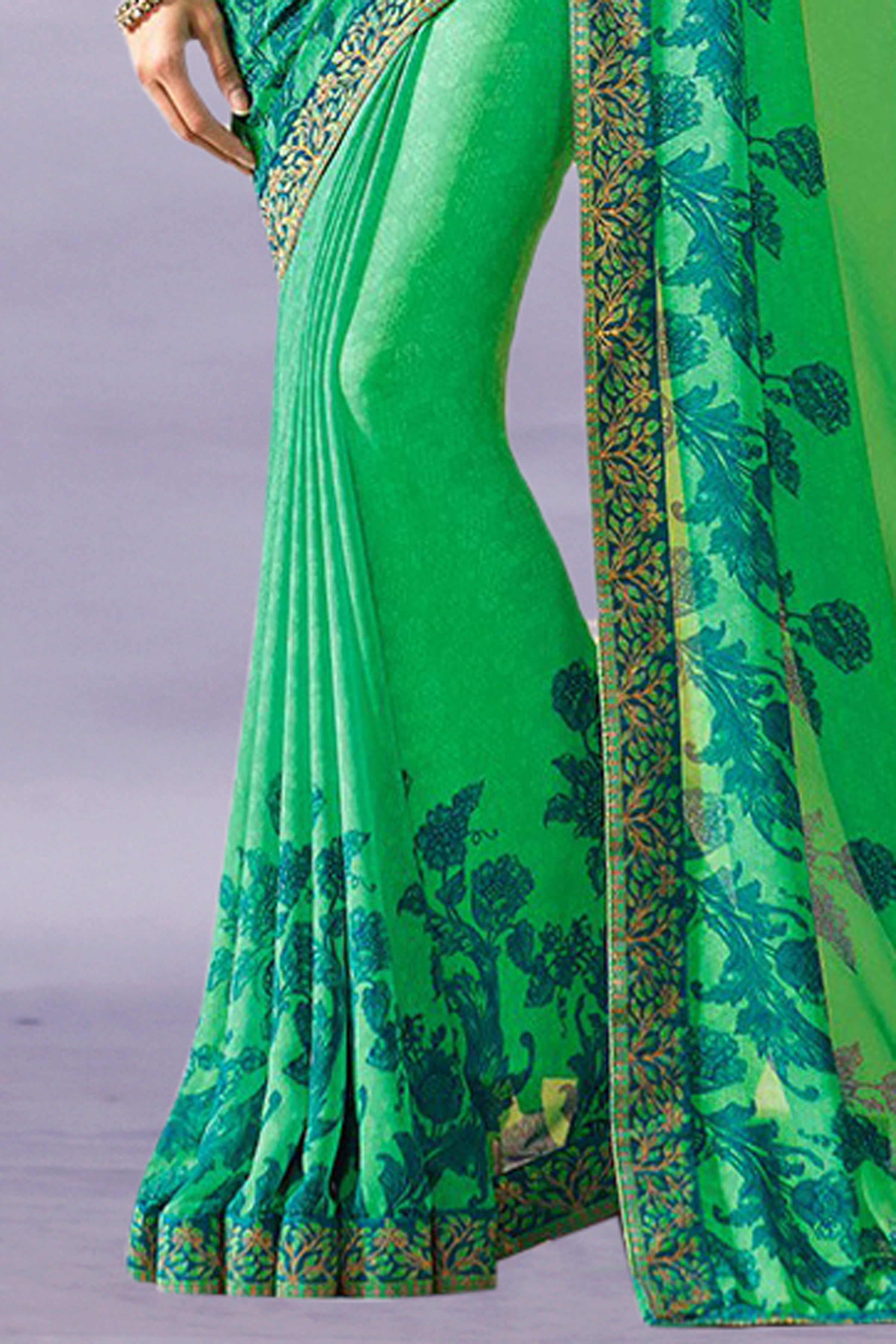 Vsaree Green Georette Designer Saree And Printed Work Printed Rich Pallu With Blouse For Women