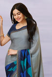 Vsaree Grey Georette Designer Saree And Printed Work Printed Rich Pallu With Blouse For Women