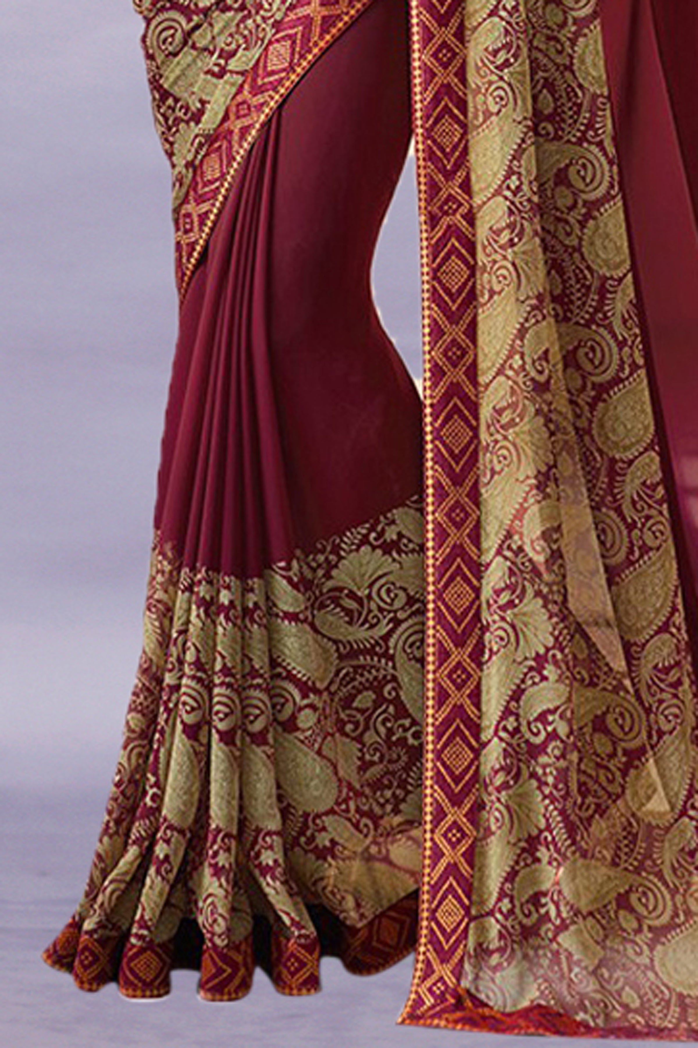 Vsaree Maroon Georette Designer Saree And Printed Work Printed Rich Pallu With Blouse For Women