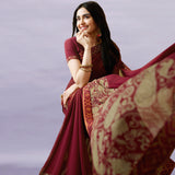 Vsaree Maroon Georette Designer Saree And Printed Work Printed Rich Pallu With Blouse For Women