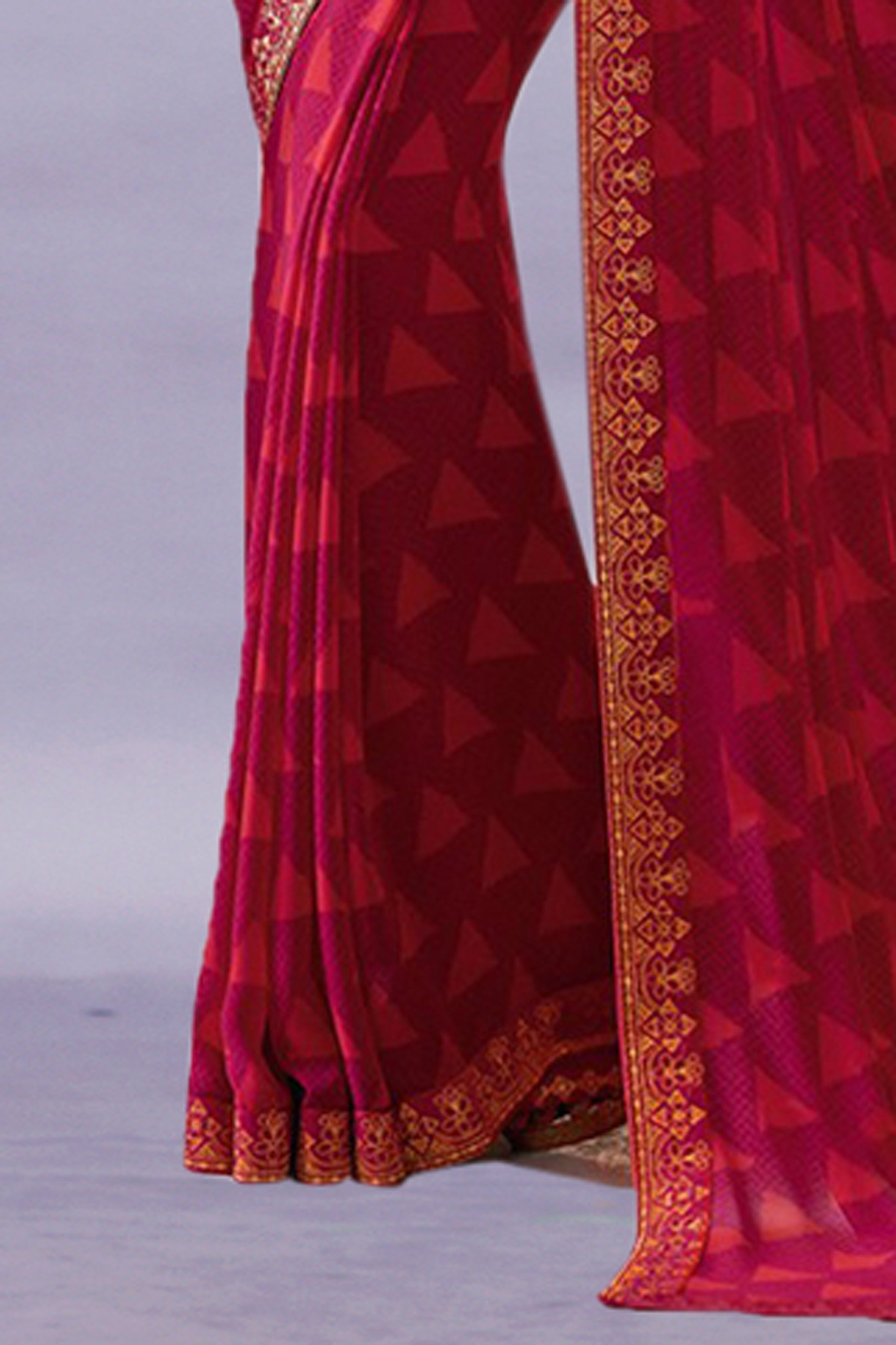 Vsaree Pink Georette Designer Saree And Printed Work Printed Rich Pallu With Blouse For Women