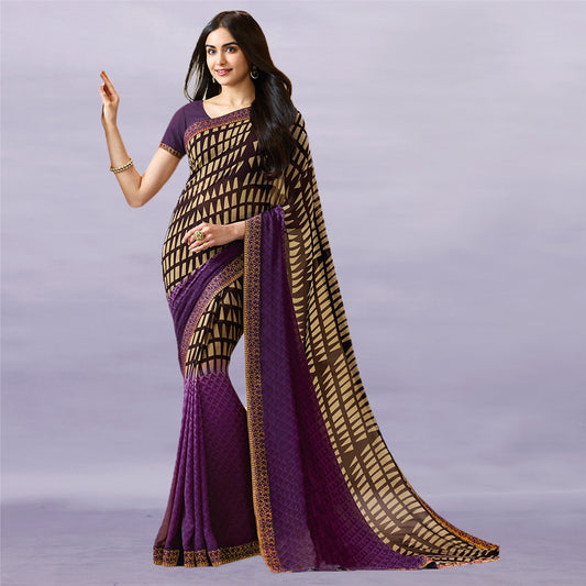 Vsaree Purple Georette Designer Saree And Printed Work Printed Rich Pallu With Blouse For Women