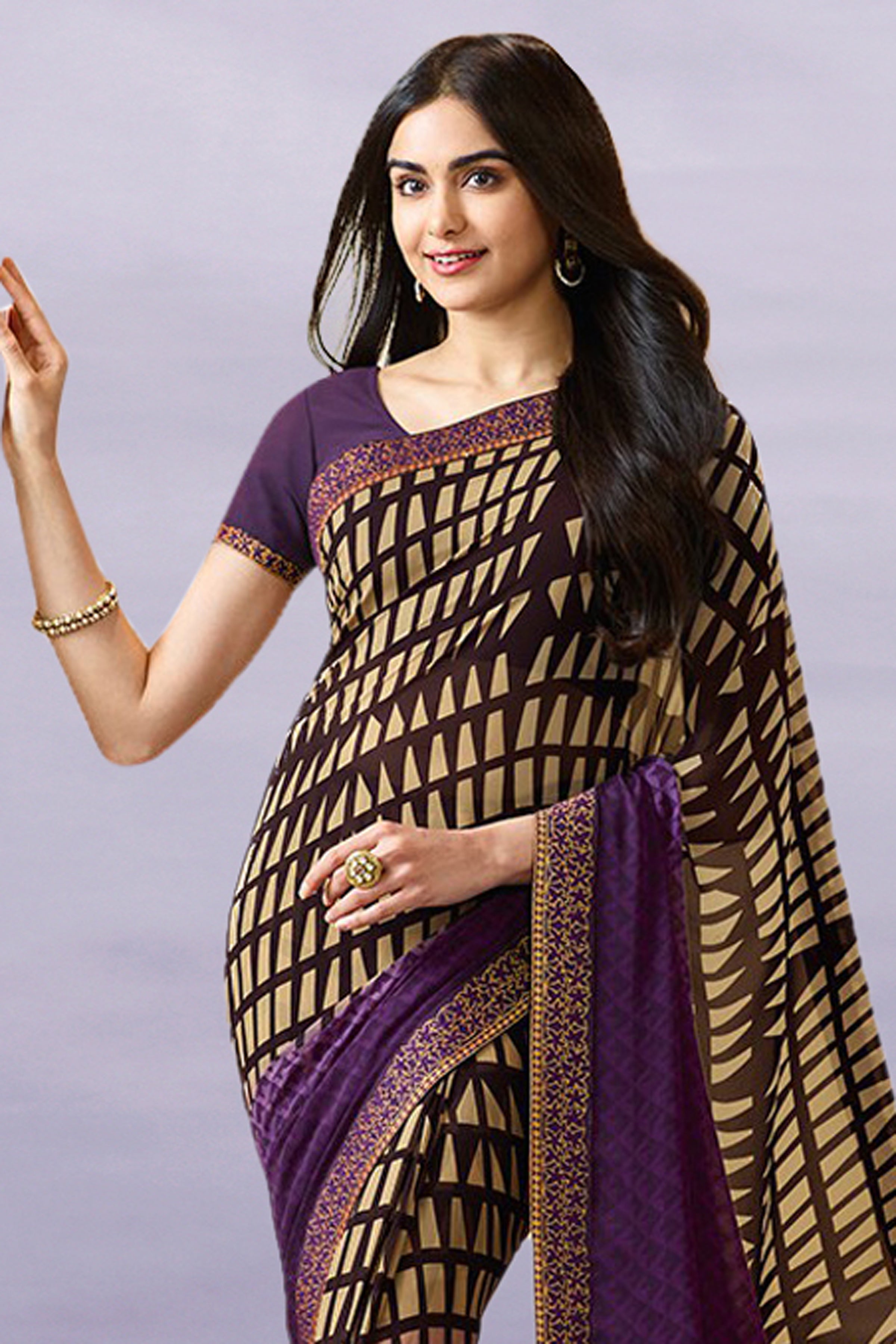 Vsaree Purple Georette Designer Saree And Printed Work Printed Rich Pallu With Blouse For Women