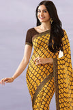 Vsaree Yellow Georette Designer Saree And Printed Work Printed Rich Pallu With Blouse For Women