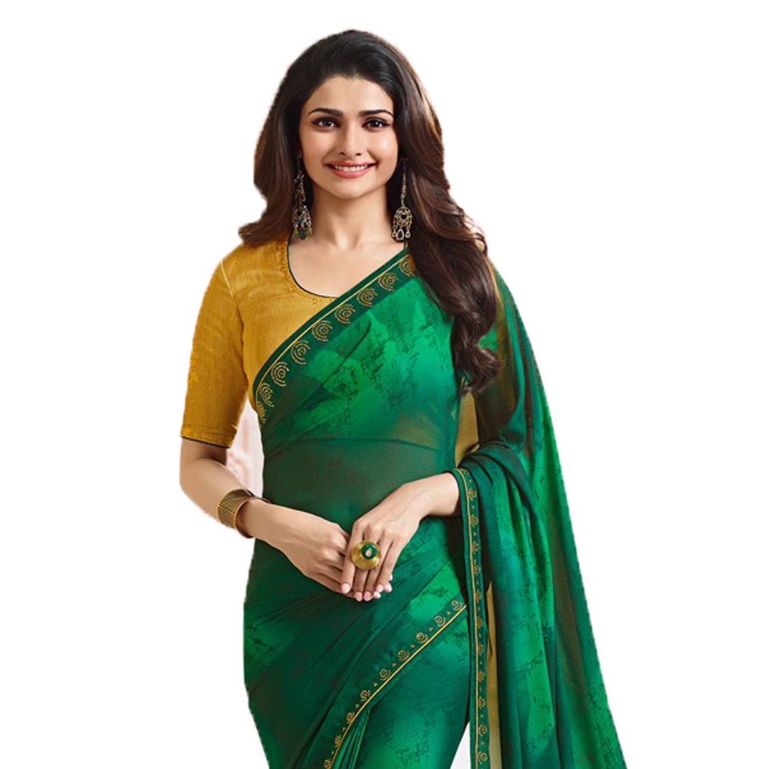 Vsaree Green Silk Stone Work And Contrast Rich Pallu With Banglory Blouse Piece For Women