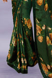 Vsaree Green Bright Moss Printed Work And Contras Border Saree With Banglory Blouse Piece For Women