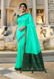 Vsaree Firozi Banglori Plain Saree And Designer Border And Rich Pallu With Blouse