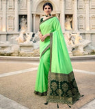 Vsaree Light Green Banglori Plain Saree And Designer Border And Rich Pallu With Blouse