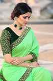 Vsaree Light Green Banglori Plain Saree And Designer Border And Rich Pallu With Blouse