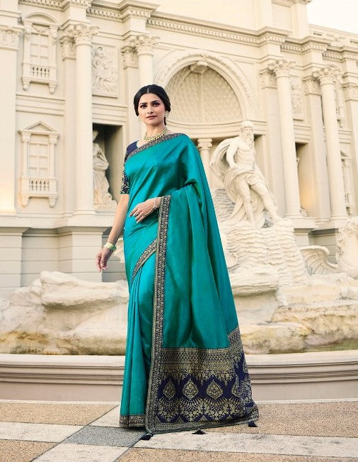 Vsaree Royal Blue Banglori Plain Saree And Designer Border And Rich Pallu With Blouse