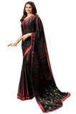 Vsaree Black Silk And Printed Work Pallu And Less Border Saree With Banglory Blouse For Women