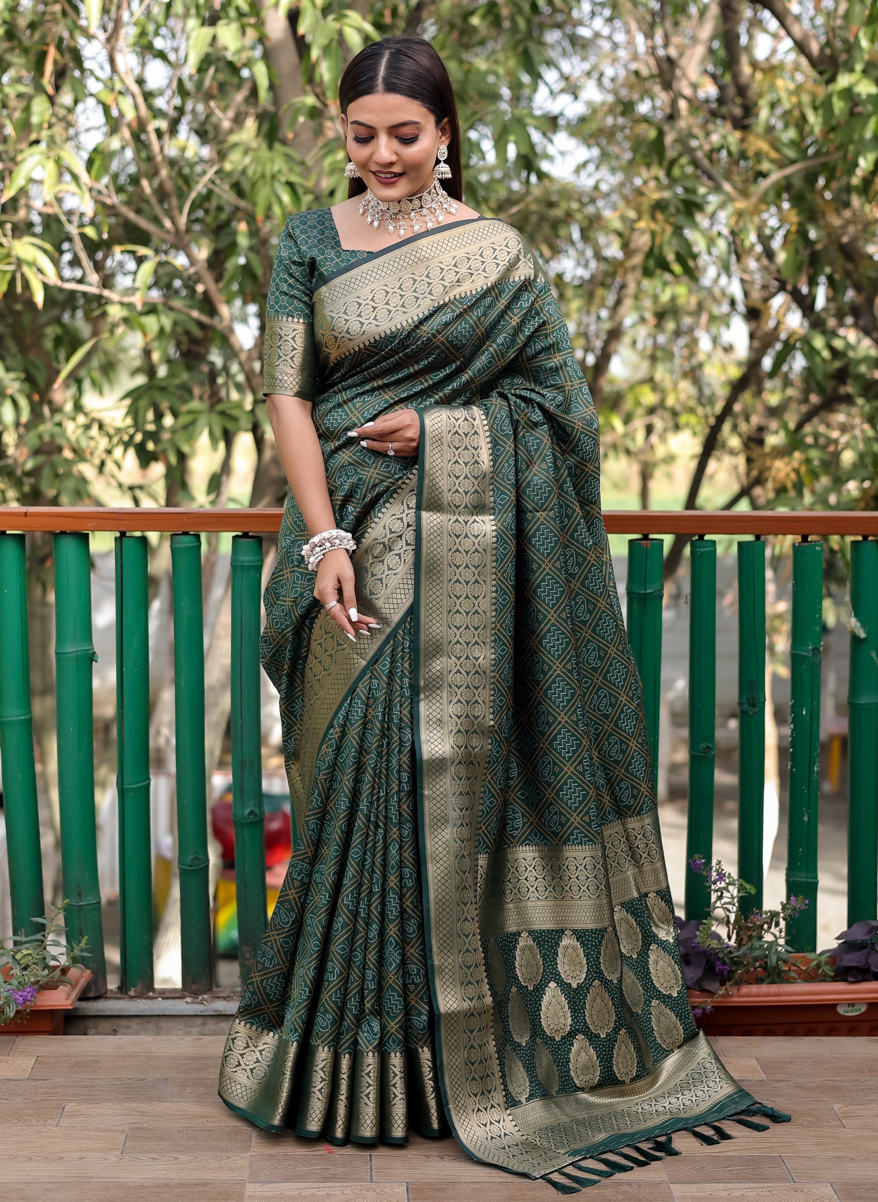 Bandhani Silk Saree with Bandhej Work Multi Color Silk Saree With Rich Zari Border & Tussal  By Vsaree