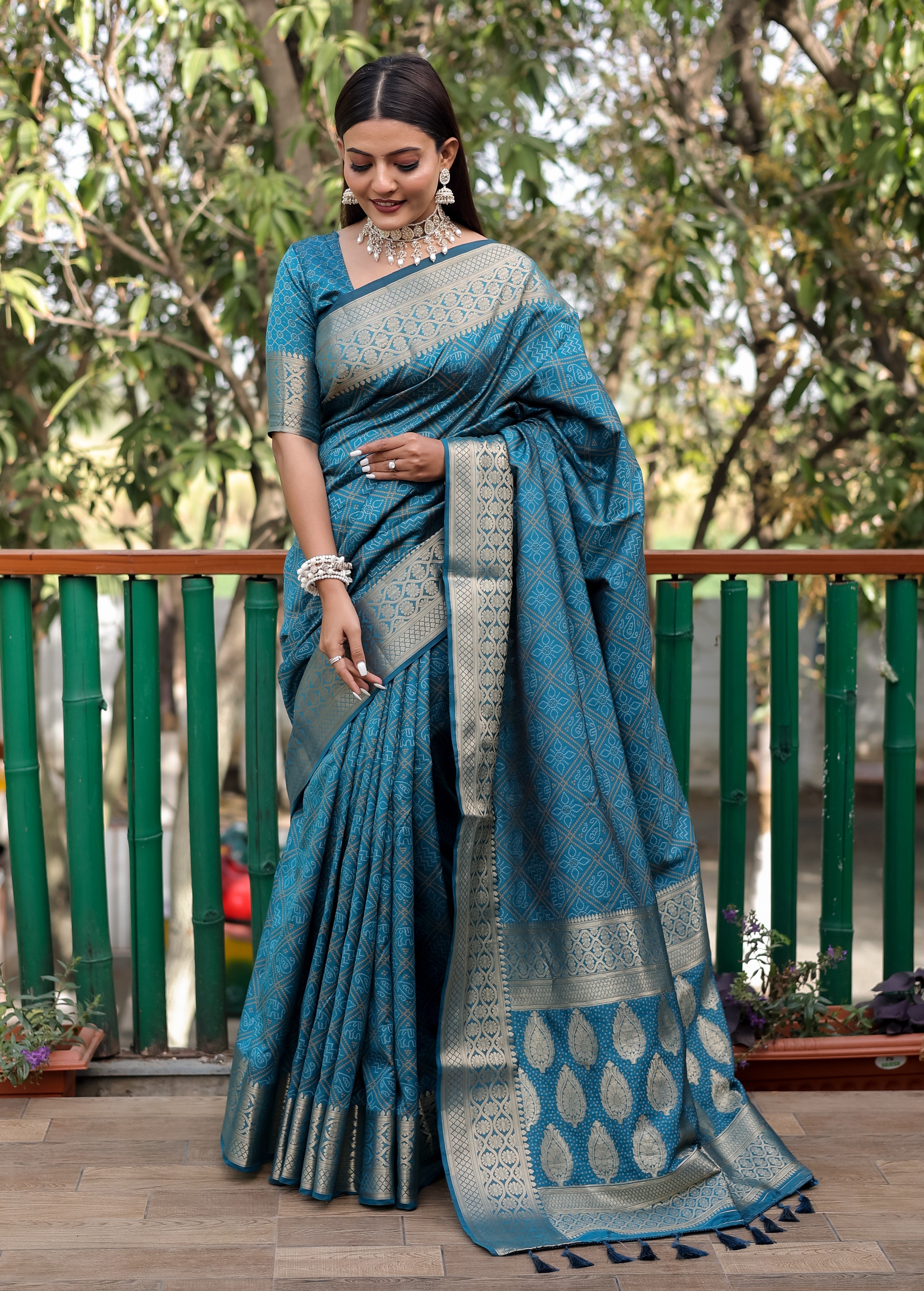 Bandhani Silk Saree with Bandhej Work Multi Color Silk Saree With Rich Zari Border & Tussal  By Vsaree