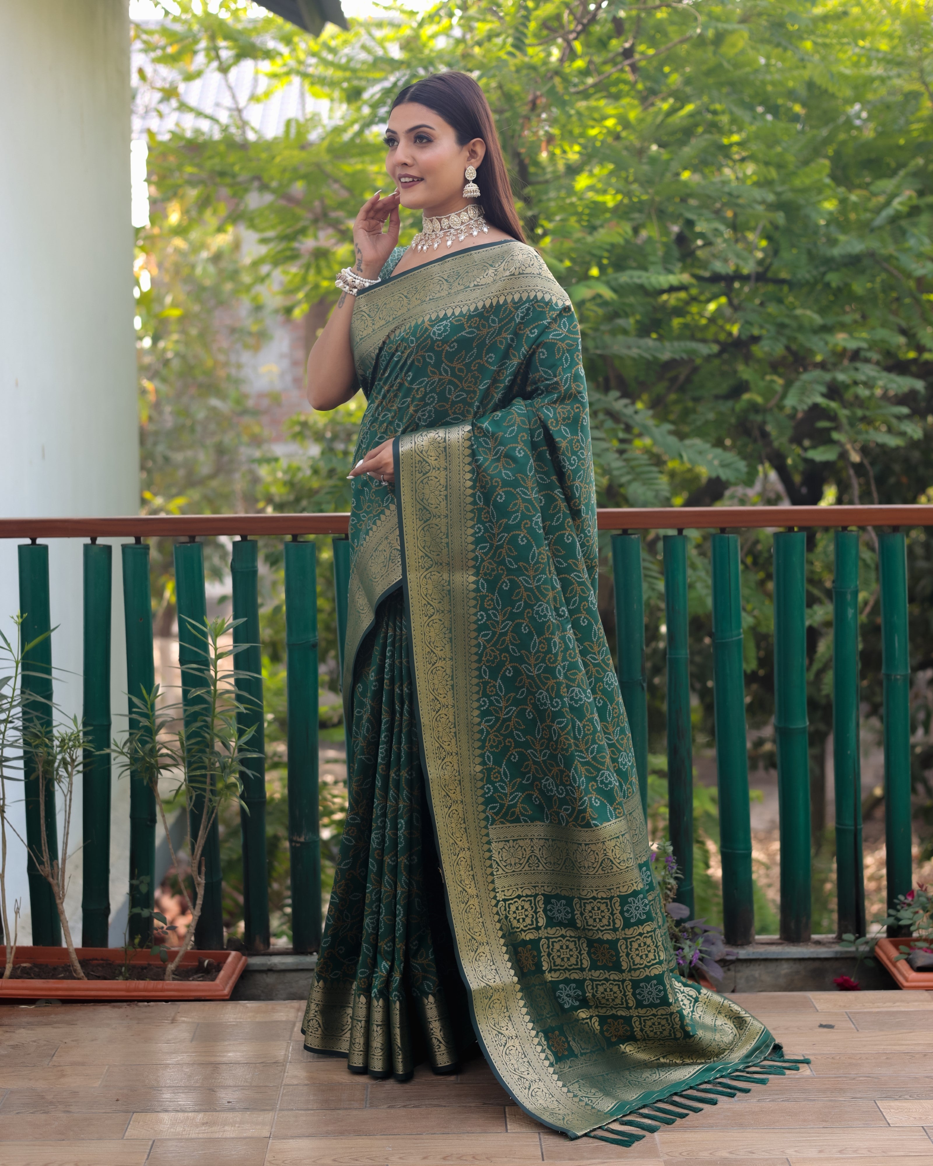 VSaree Multi Color Bandhej Patola Silk Saree For Woman Party Wear And Festival Saree