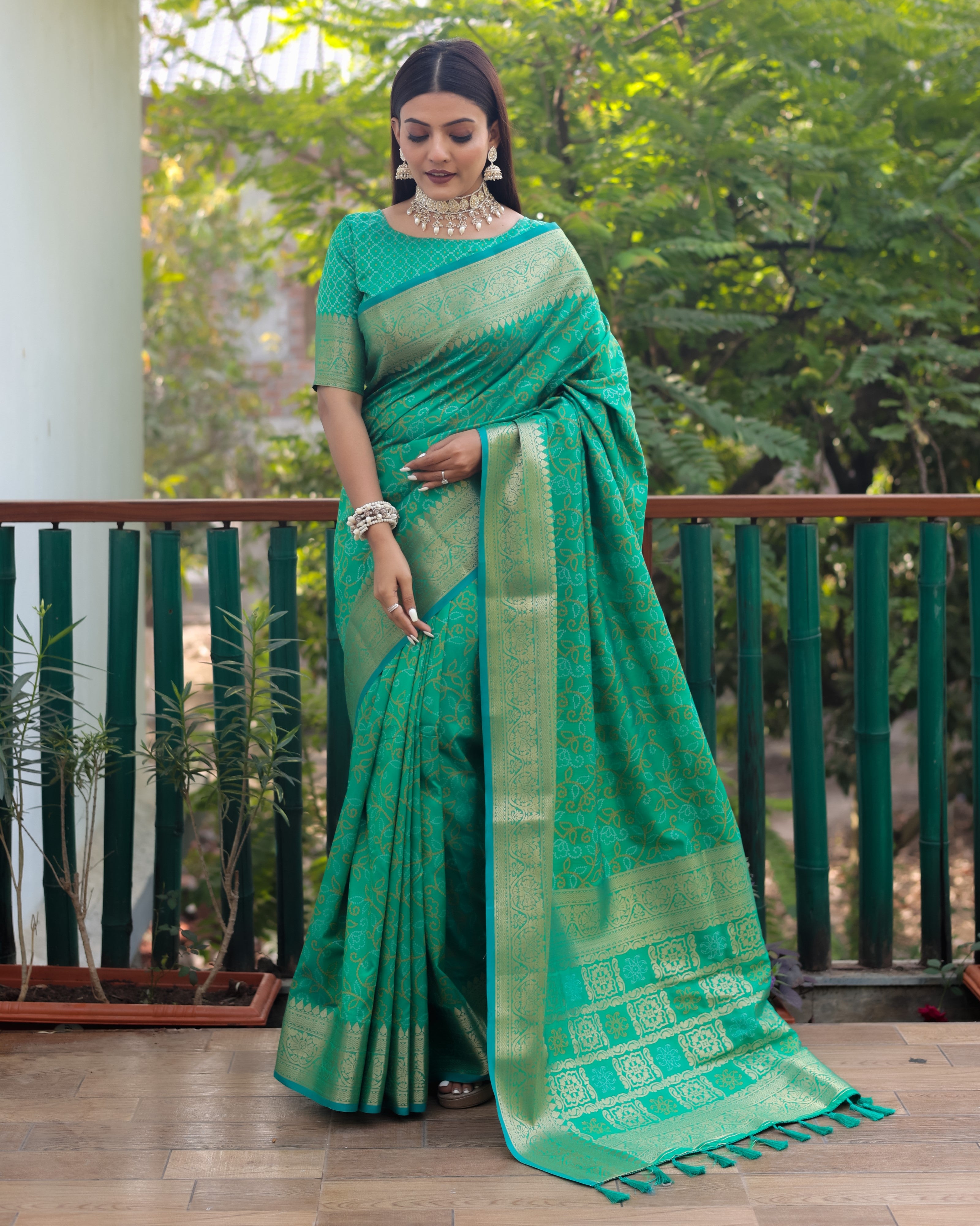 VSaree Multi Color Bandhej Patola Silk Saree For Woman Party Wear And Festival Saree