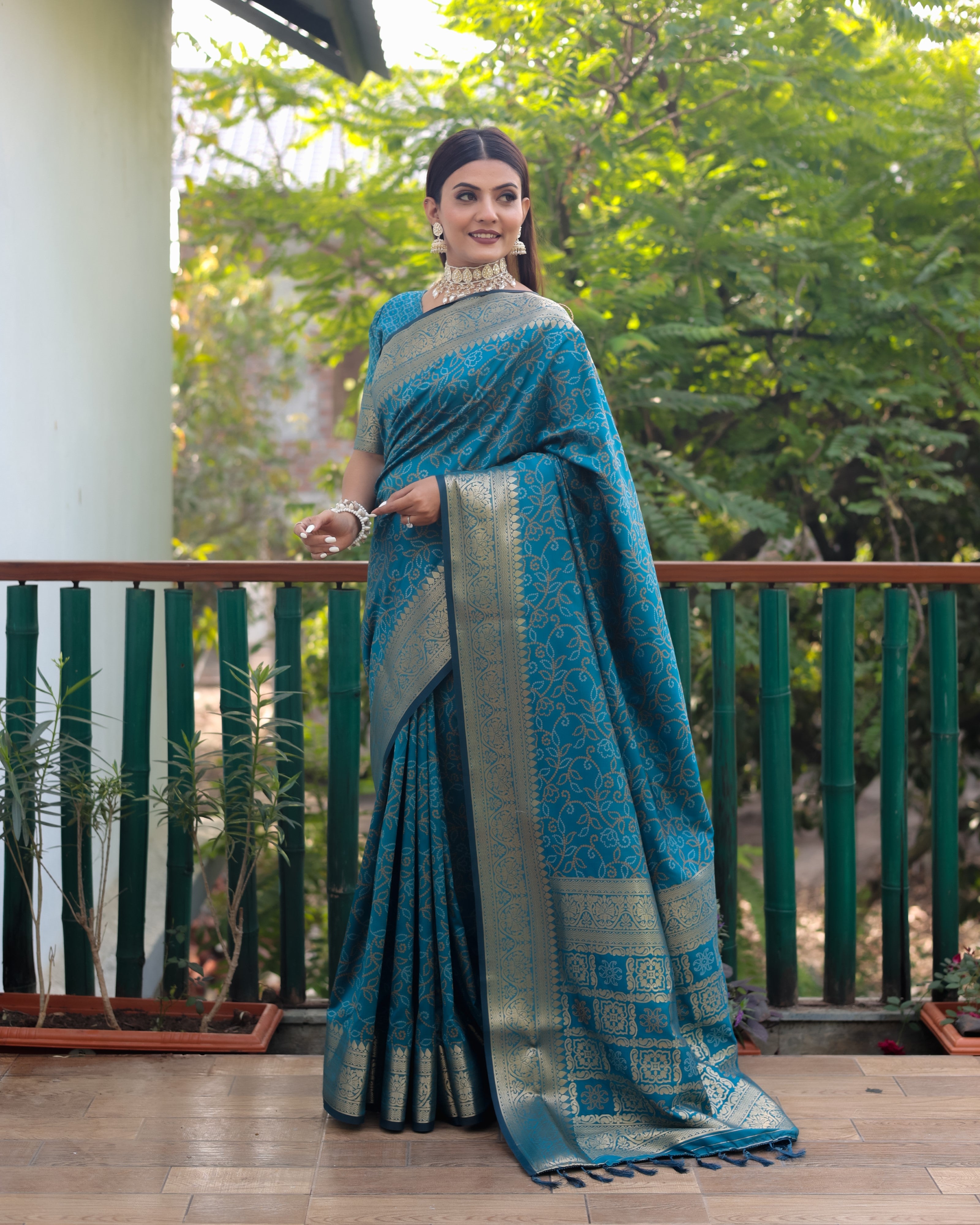 VSaree Multi Color Bandhej Patola Silk Saree For Woman Party Wear And Festival Saree