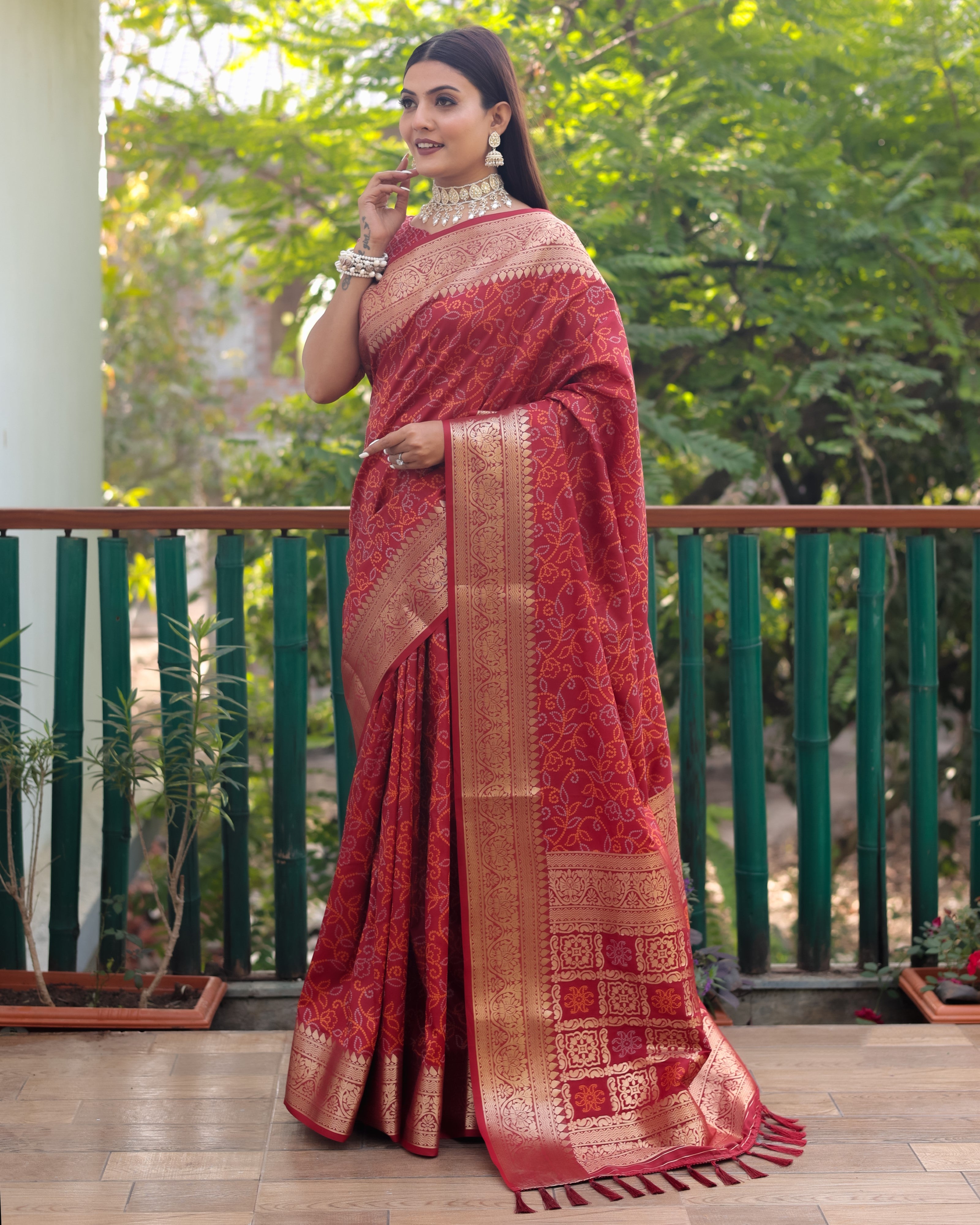 VSaree Multi Color Bandhej Patola Silk Saree For Woman Party Wear And Festival Saree