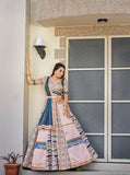 WOMEN'S PEACH MULBERRY EMBROIDERED WITH SEQUENCE MIRROR WORK TRADITIONA LEHEGHA CHOLI