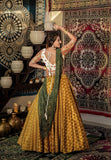 WOMEN'S MUSTARD MALAI SATIN DIGITAL PRINT WITH EMBROIDERED WORK GLAMOUROUS LEHENGA CHOLI