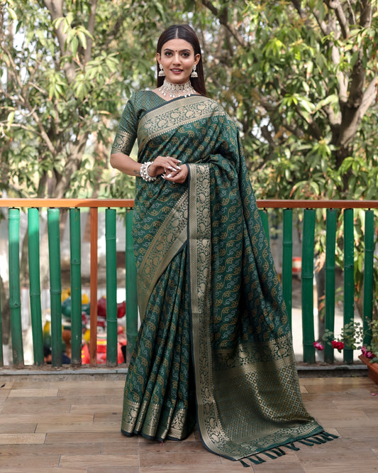 Vsaree Multi Color Bandhej Patola Silk Saree Kanchi Borders And Contrast Zari Weaving Borders VSaree For Woman