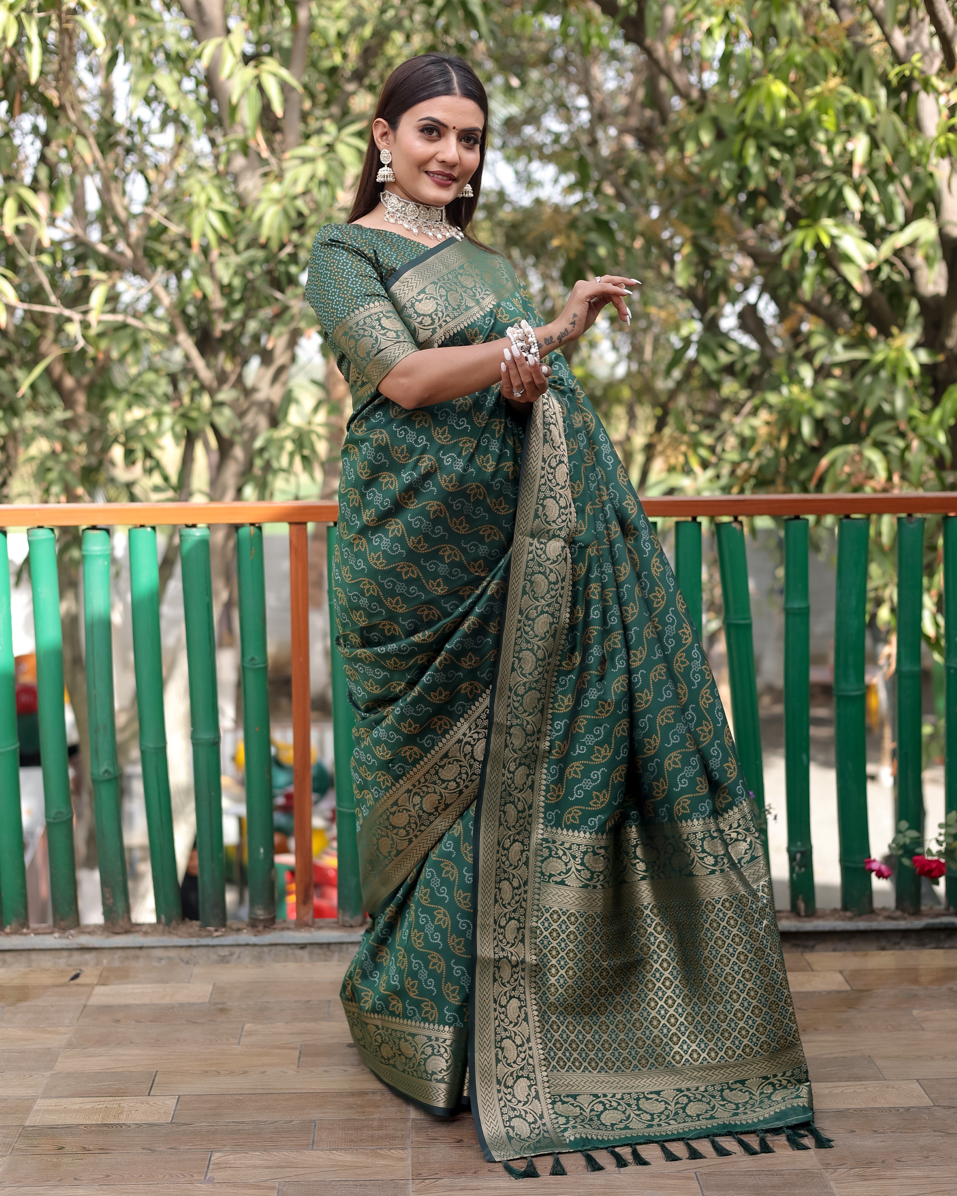 Vsaree Multi Color Bandhej Patola Silk Saree Kanchi Borders And Contrast Zari Weaving Borders VSaree For Woman