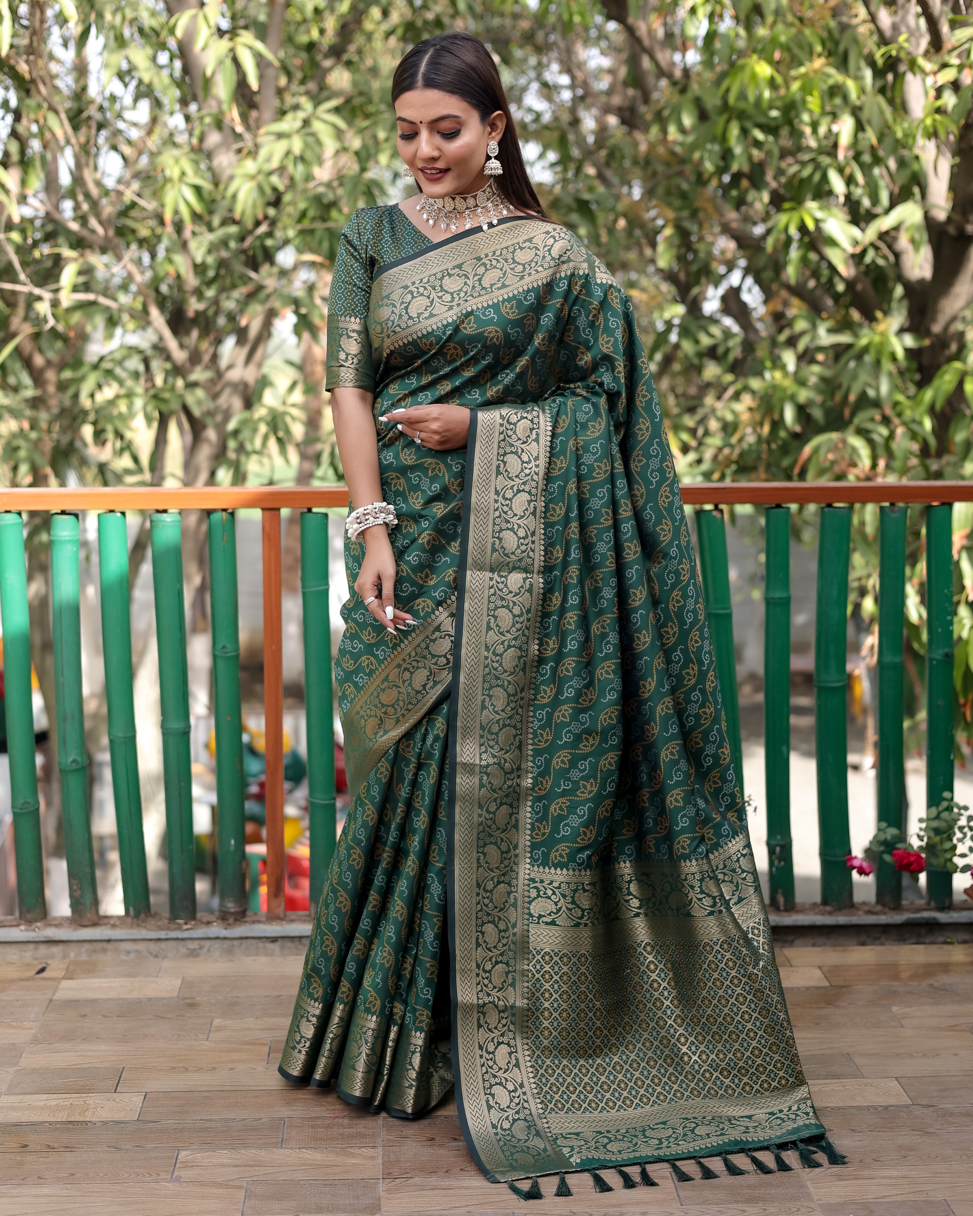 Vsaree Multi Color Bandhej Patola Silk Saree Kanchi Borders And Contrast Zari Weaving Borders VSaree For Woman