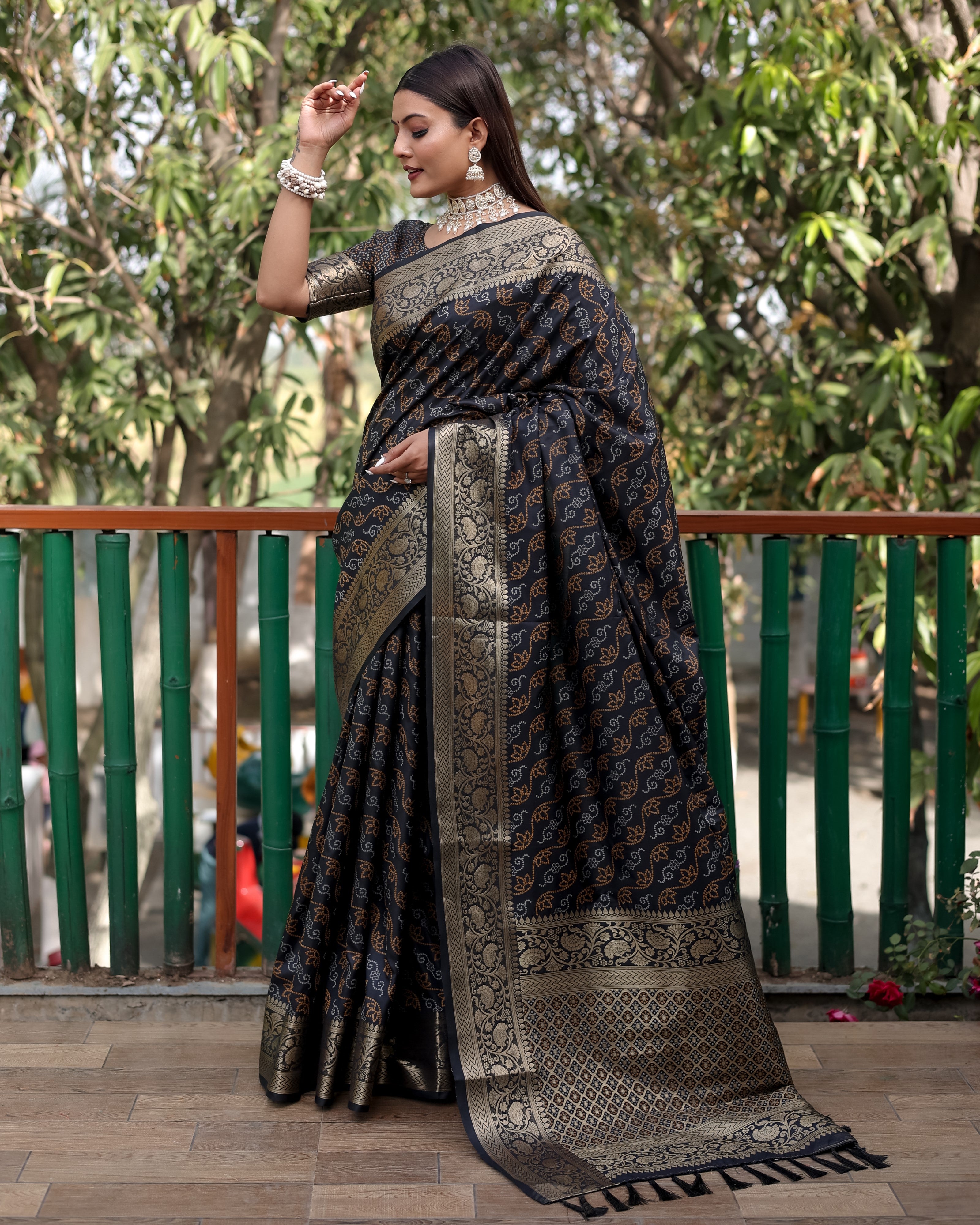 Vsaree Multi Color Bandhej Patola Silk Saree Kanchi Borders And Contrast Zari Weaving Borders VSaree For Woman