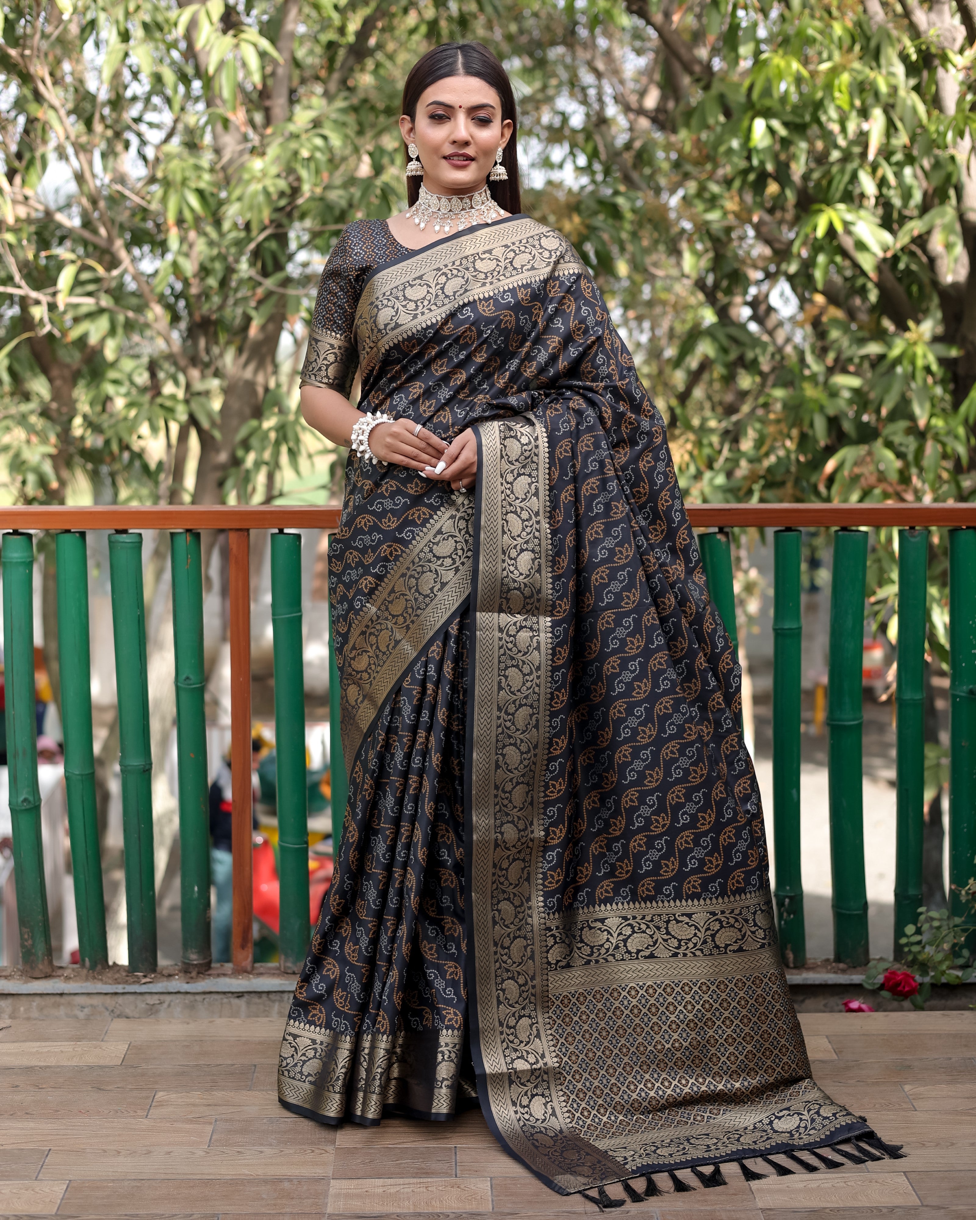 Vsaree Multi Color Bandhej Patola Silk Saree Kanchi Borders And Contrast Zari Weaving Borders VSaree For Woman