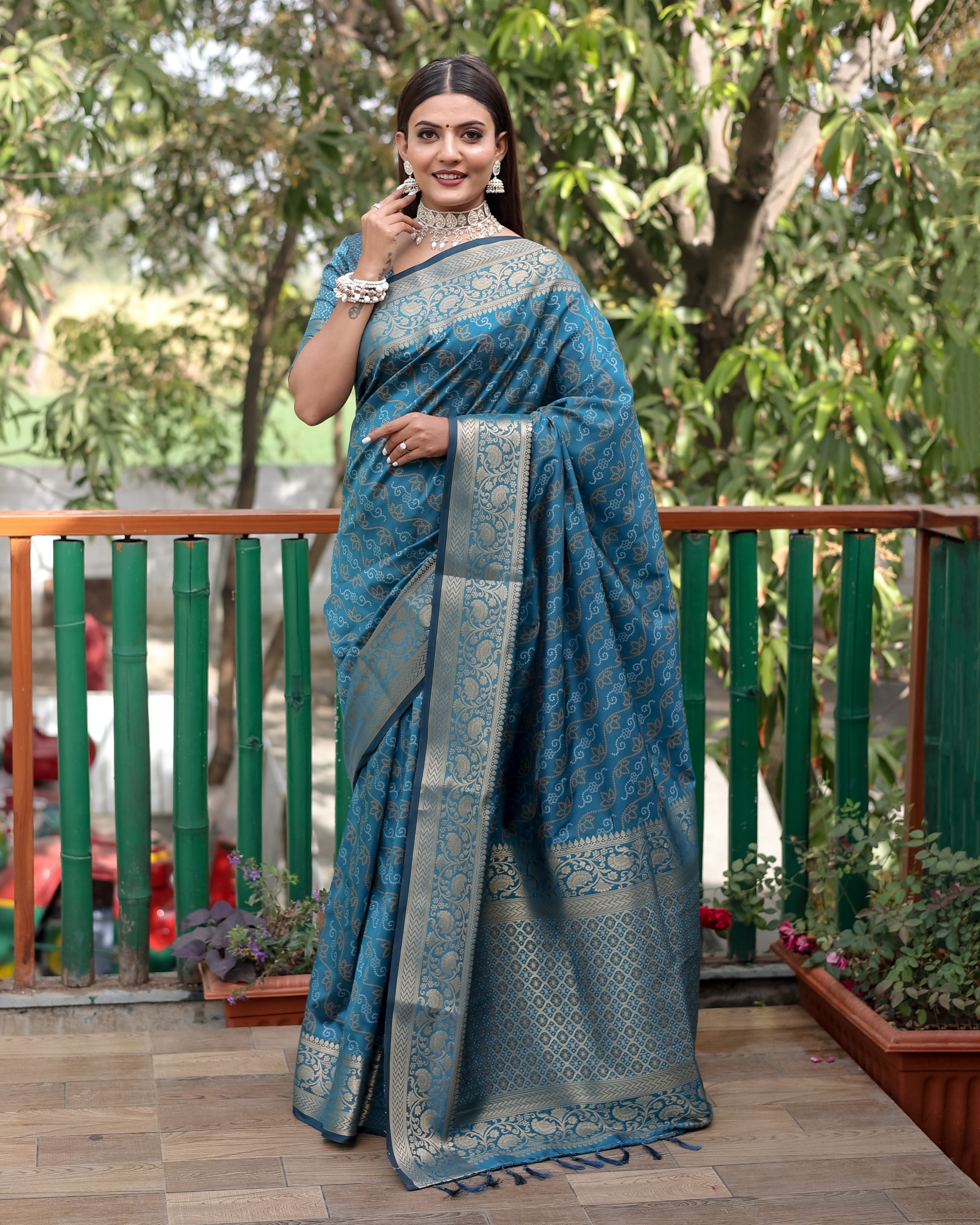 Vsaree Multi Color Bandhej Patola Silk Saree Kanchi Borders And Contrast Zari Weaving Borders VSaree For Woman