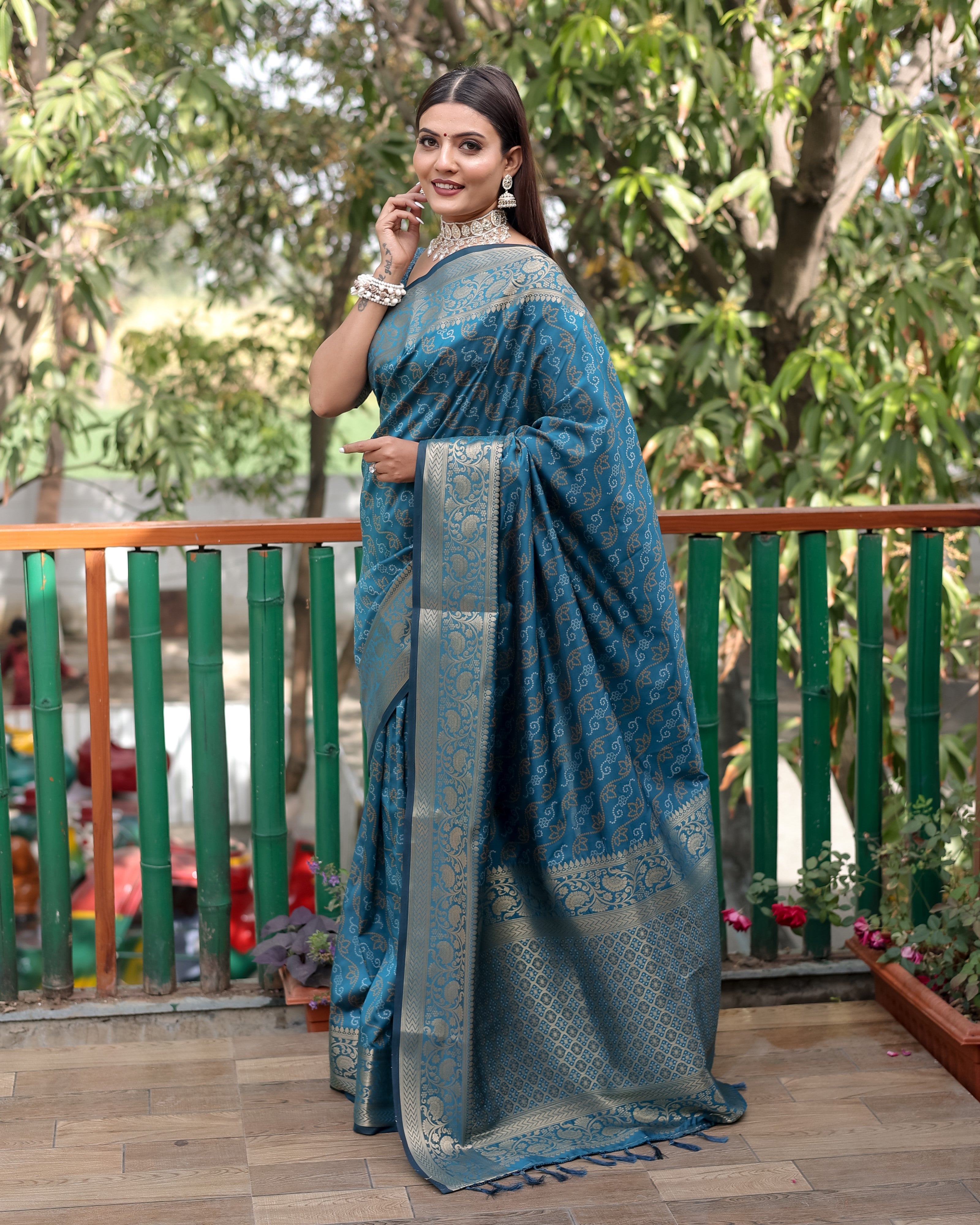 Vsaree Multi Color Bandhej Patola Silk Saree Kanchi Borders And Contrast Zari Weaving Borders VSaree For Woman