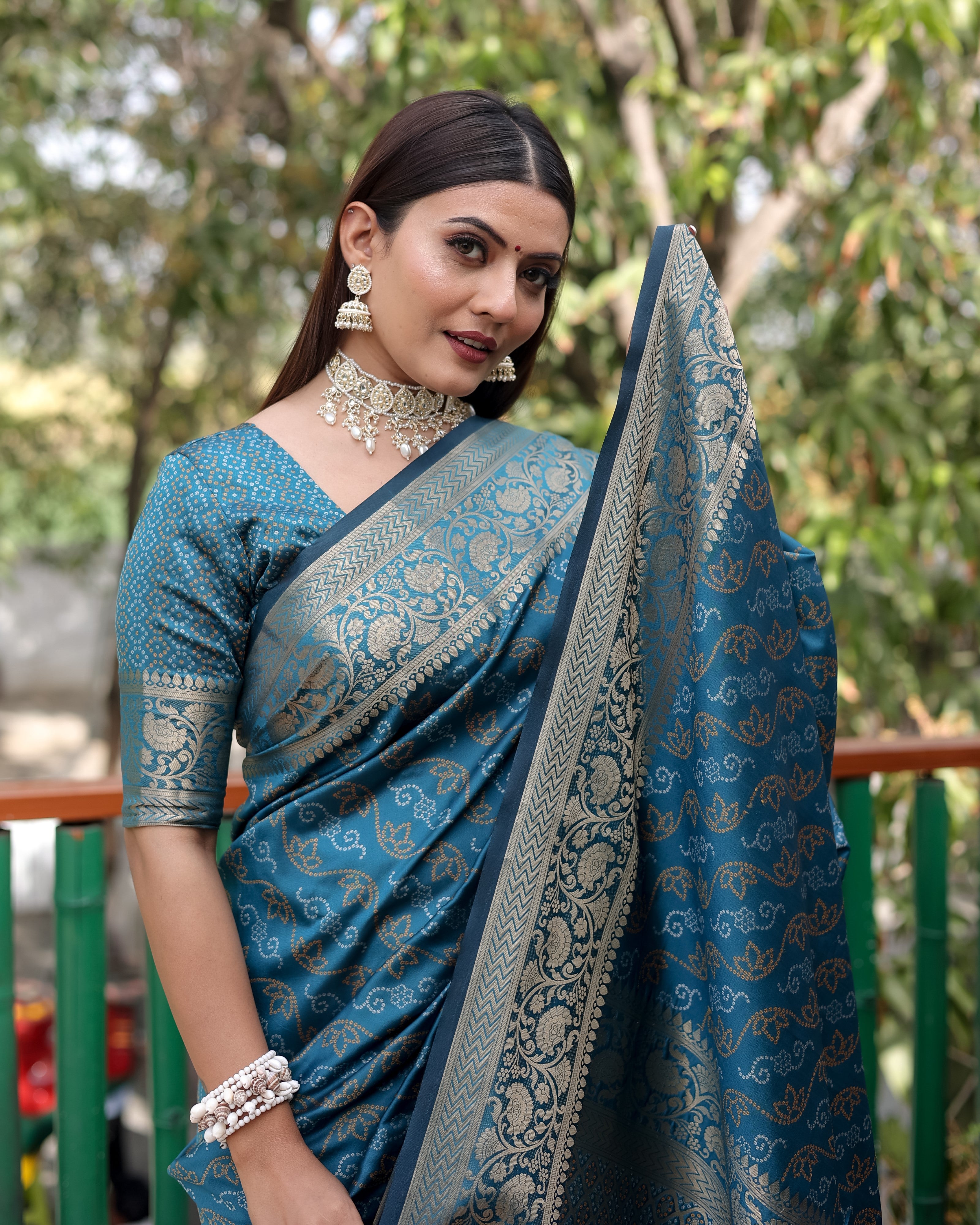 Vsaree Multi Color Bandhej Patola Silk Saree Kanchi Borders And Contrast Zari Weaving Borders VSaree For Woman