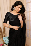 Vsaree Black Satin Chiffon Stone Work Saree With Stone Work Satin Chiffon Blouse For Women