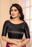 Vsaree Black Satin Chiffon Stone Work Saree With Stone Work Satin Chiffon Blouse For Women