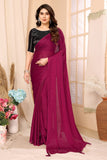 Vsaree Pink Satin Chiffon Stone Work Saree With Stone Work Satin Chiffon Blouse For Women