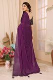 Vsaree Purple Satin Chiffon Stone Work Saree With Stone Work Satin Chiffon Blouse For Women