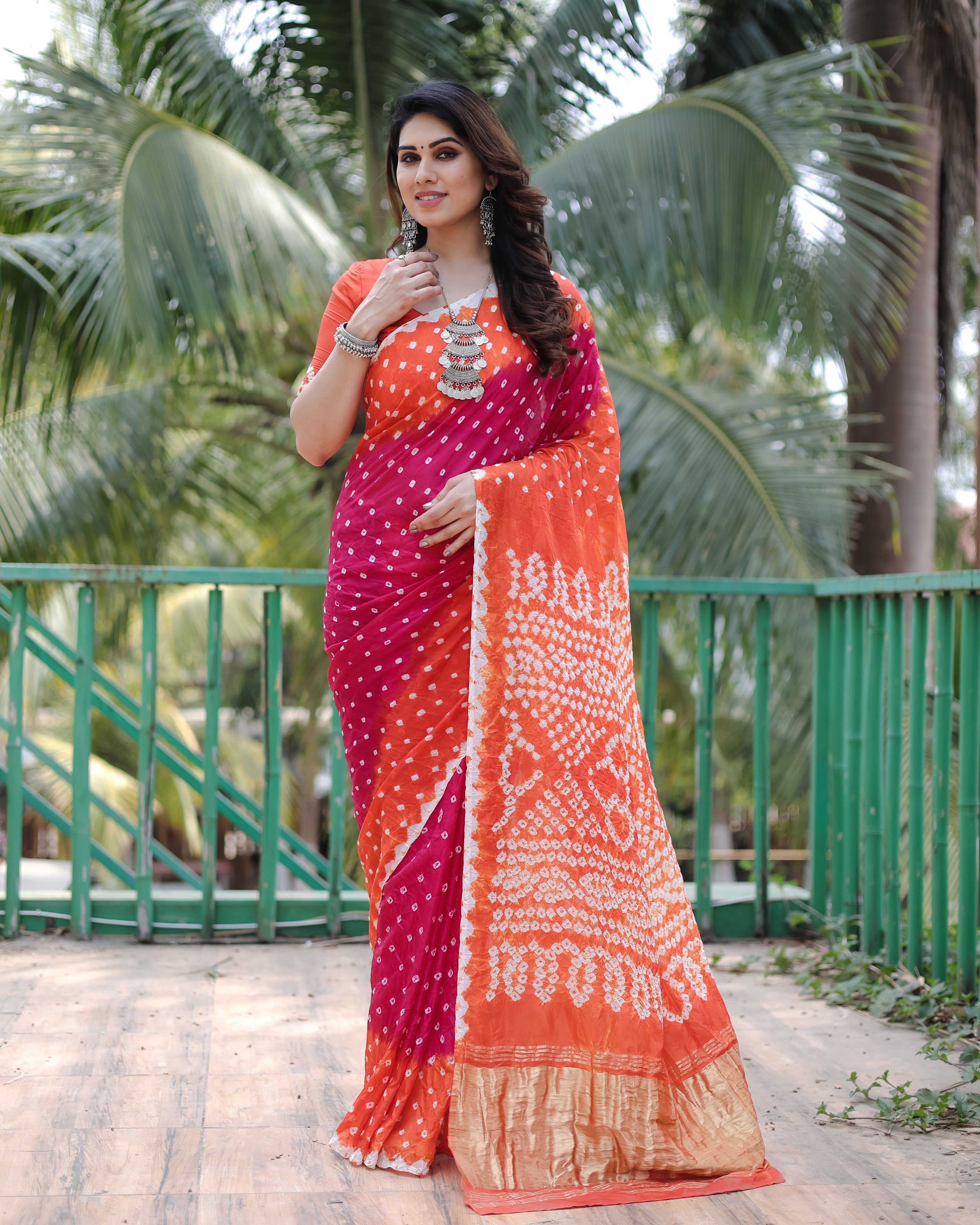 Vsaree Designer Banarasi-Bandhani Silk Saree Pure Zari Border With Rich Pallu Saree