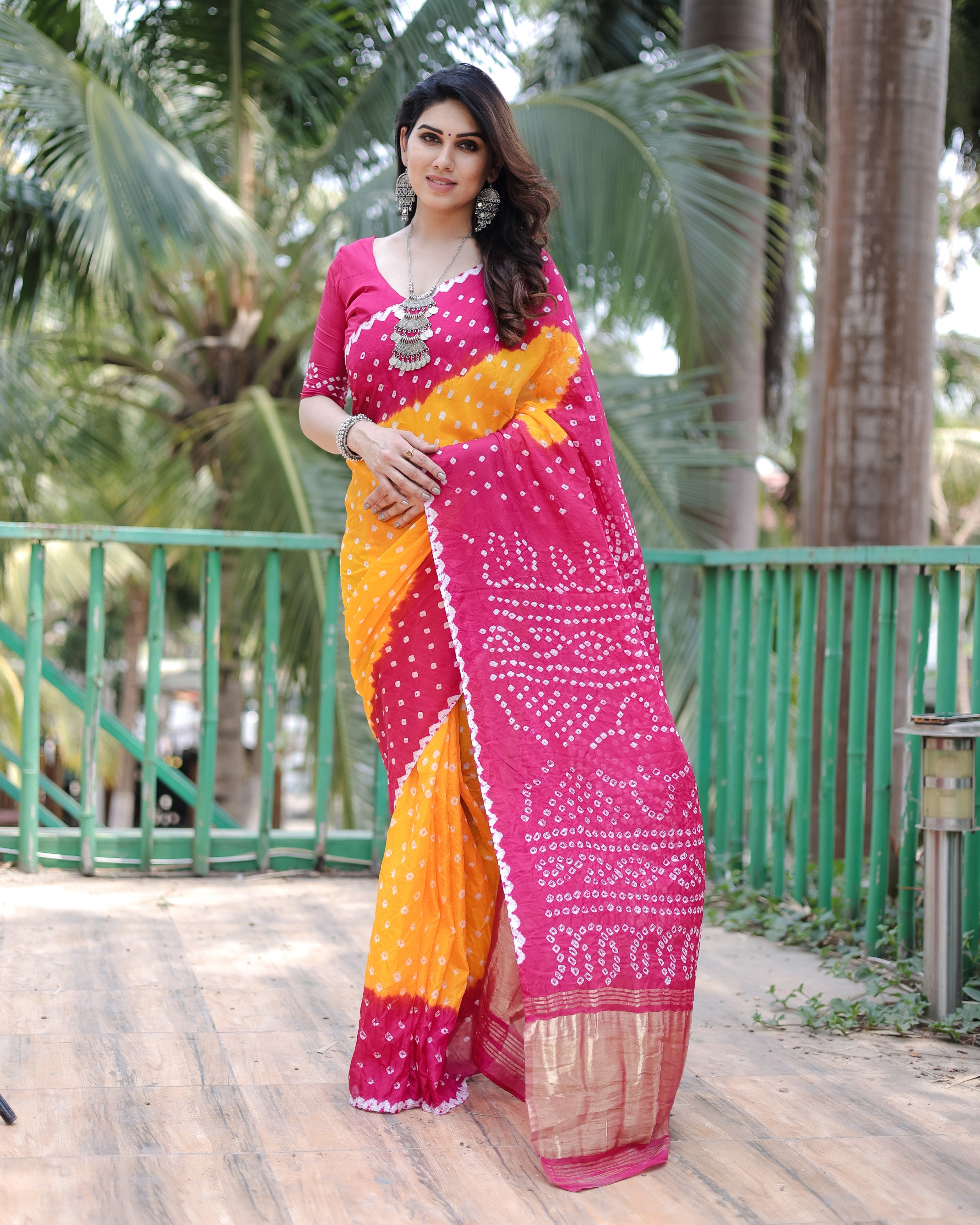 Vsaree Designer Banarasi-Bandhani Silk Saree Pure Zari Border With Rich Pallu Saree