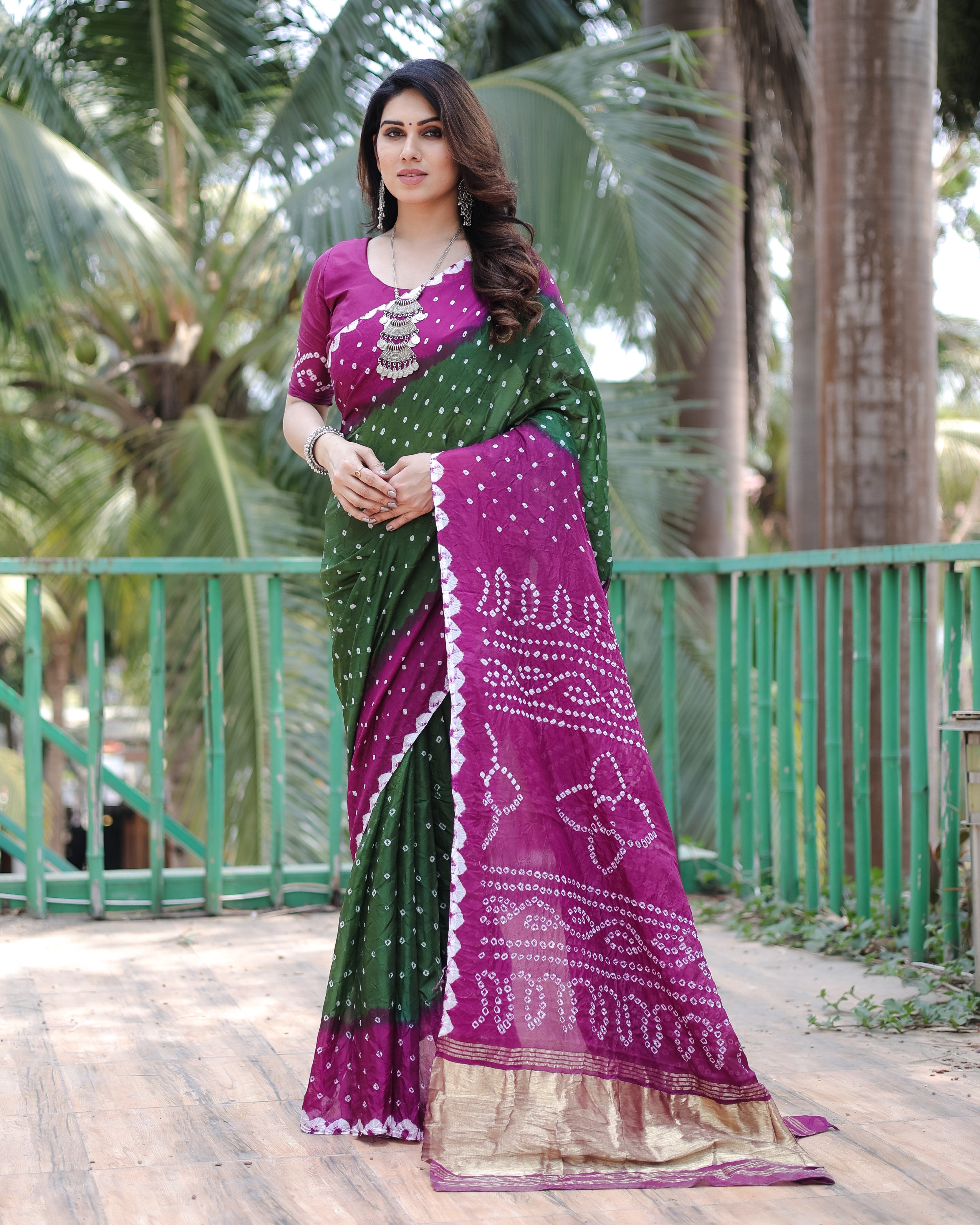 Vsaree Designer Banarasi-Bandhani Silk Saree Pure Zari Border With Rich Pallu Saree