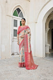 Vsaree Firosi Tussar Silk Designer Saree With zari woven Bomkai Temple Border and contrast zari pallu And Blouse