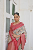 Vsaree Pista Tussar Silk Designer Saree With zari woven Bomkai Temple Border and contrast zari pallu And Blouse