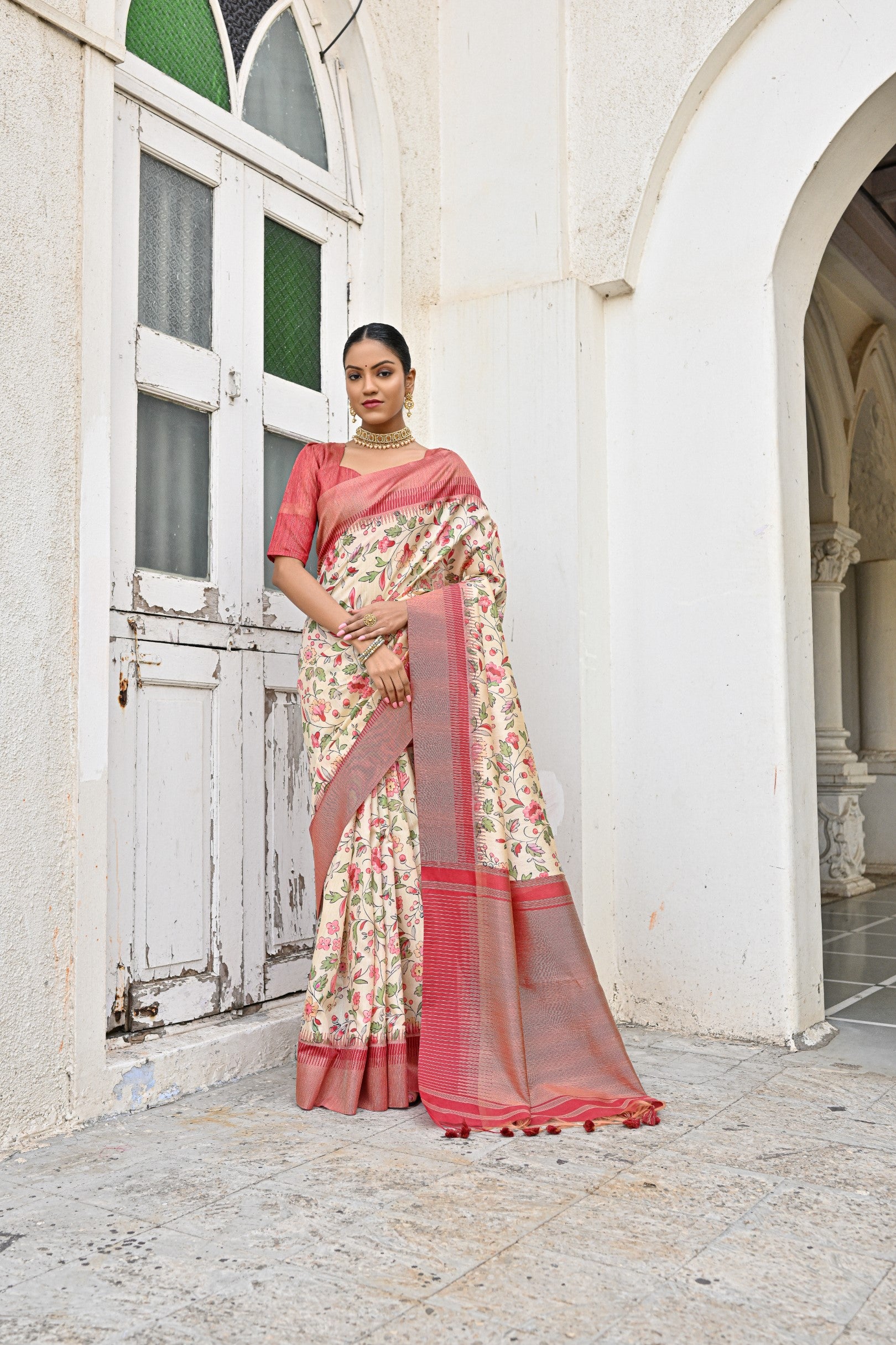 Vsaree Yellow Tussar Silk Designer Saree With zari woven Bomkai Temple Border and contrast zari pallu And Blouse