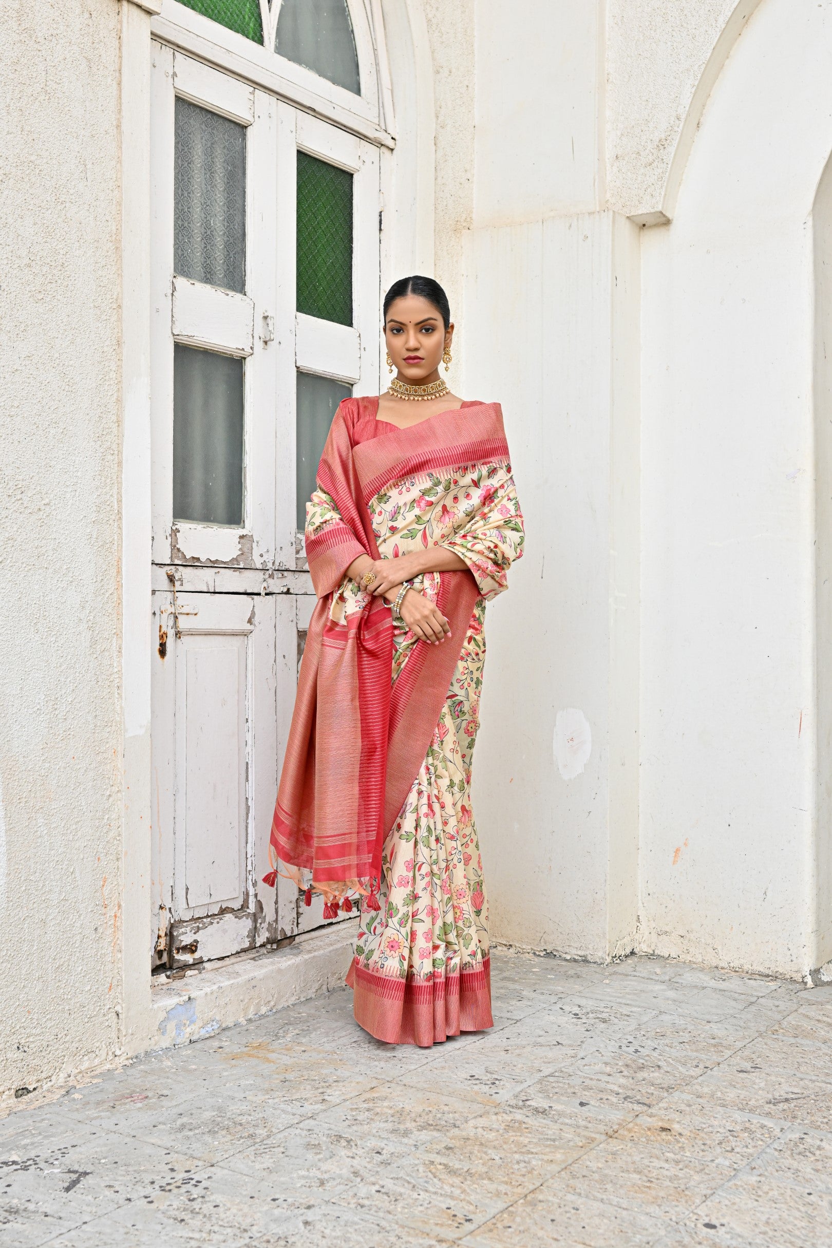 Vsaree Yellow Tussar Silk Designer Saree With zari woven Bomkai Temple Border and contrast zari pallu And Blouse