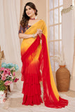 Vsaree Orange Ruffal Georgette Fancy Saree And Ruffal Border With Heavy Rich Pallu With Blouse