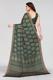 Vsaree Green Moss Chiffon Silk Print With Designer Border & Pallu Saree With Blouse For Women