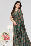 Vsaree Green Moss Chiffon Silk Print With Designer Border & Pallu Saree With Blouse For Women