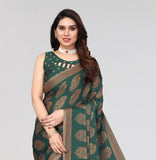 Vsaree Green Moss Chiffon Silk Print With Designer Border & Pallu Saree With Blouse For Women